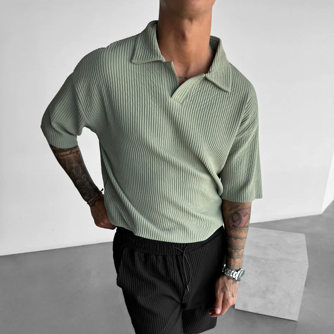 OVERSIZE RIBBED POLO T-SHIRT - GREEN