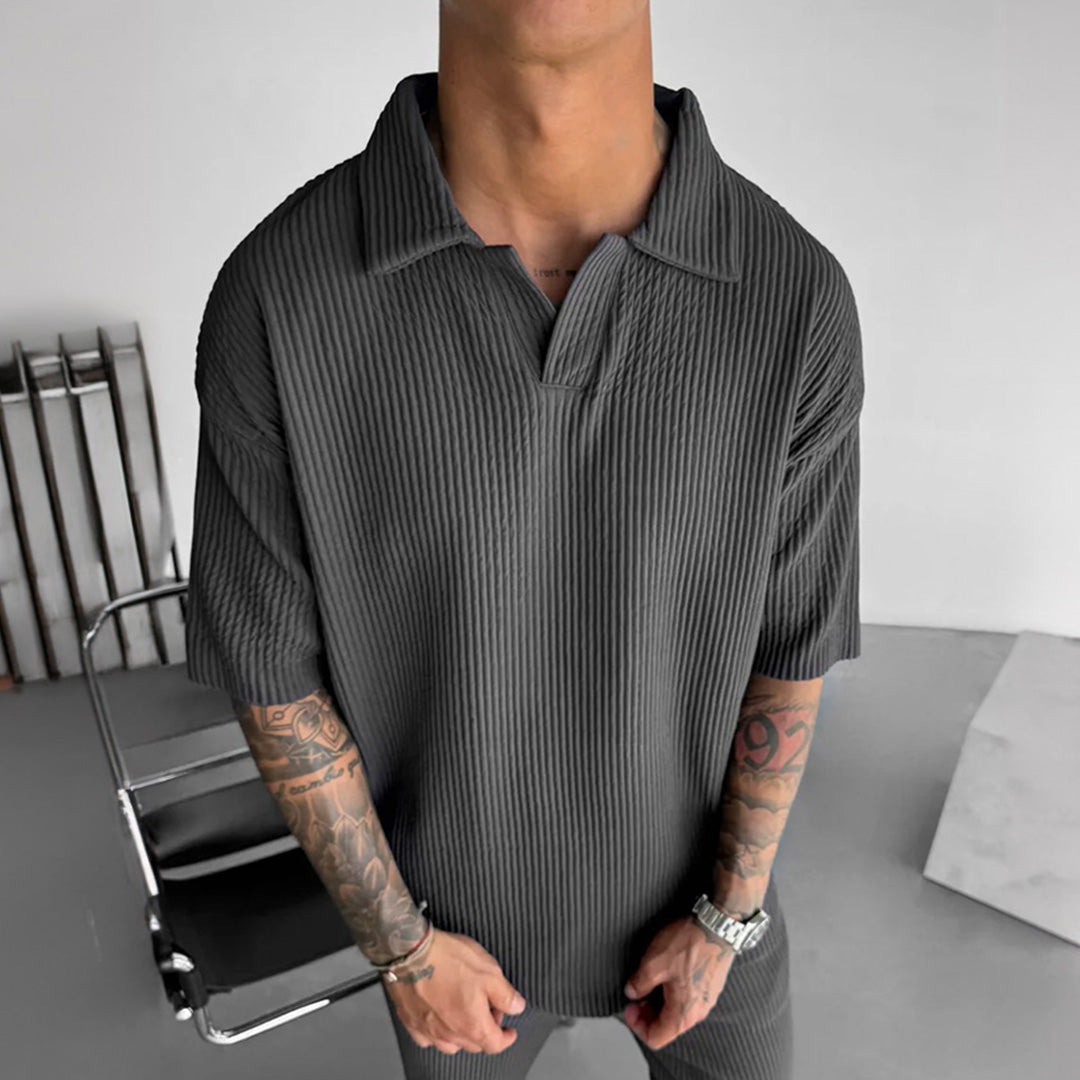 OVERSIZE RIBBED POLO T-SHIRT - ANTHRACITE GRAY