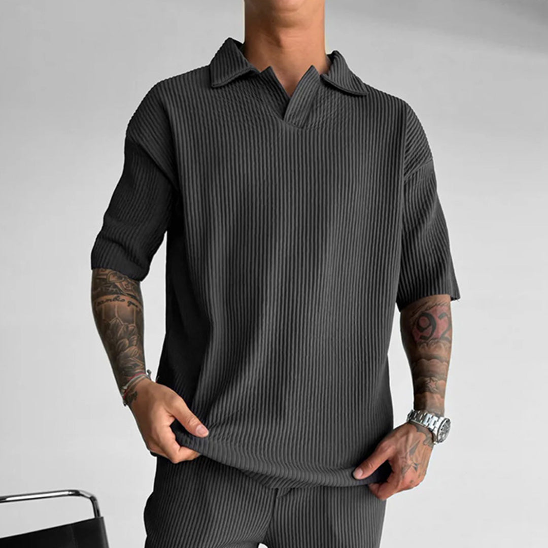 OVERSIZE RIBBED POLO T-SHIRT - ANTHRACITE GRAY