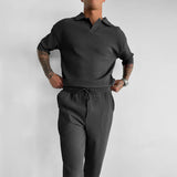 Loose Fit Polo T-Shirt & Trouser Cord Set - Anthracite Gray