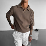 OVERSIZE RIBBED POLO T-SHIRT - BROWN