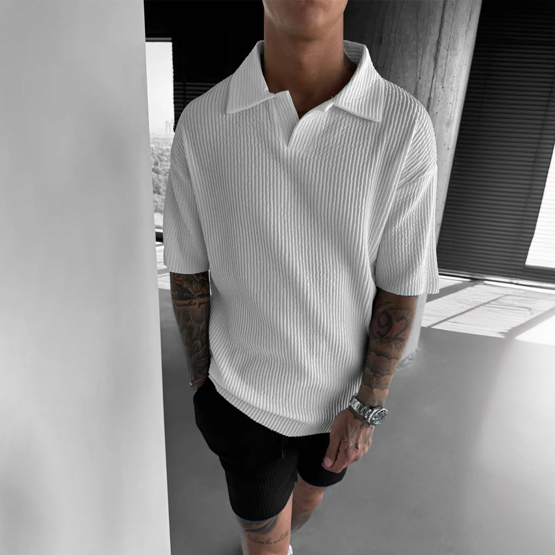 OVERSIZE RIBBED POLO T-SHIRT - WHITE