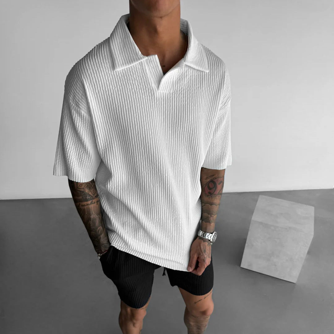 OVERSIZE RIBBED POLO T-SHIRT - WHITE