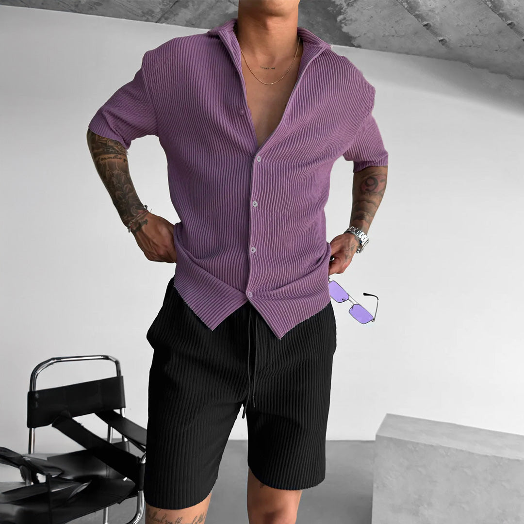 OVERSIZE RIBBED SHIRT - ELDERBERRY