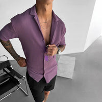 OVERSIZE RIBBED SHIRT - ELDERBERRY