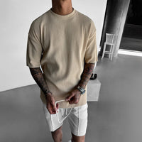 OVERSIZE RIBBED T-SHIRT - BEIGE