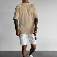 OVERSIZE RIBBED T-SHIRT - BEIGE