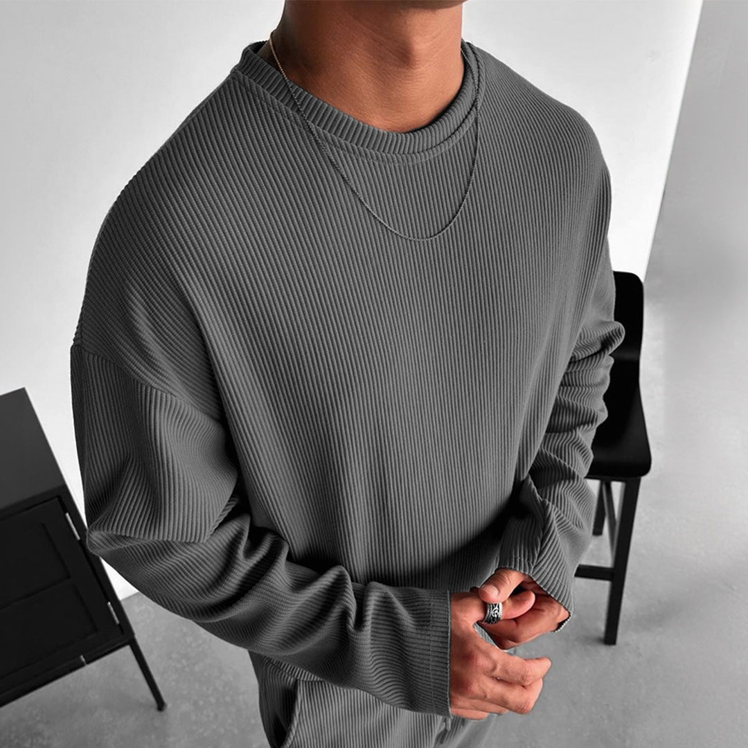 OVERSIZE RIBBED FULL SLEEVES T-SHIRT - ANTHRACITE GRAY