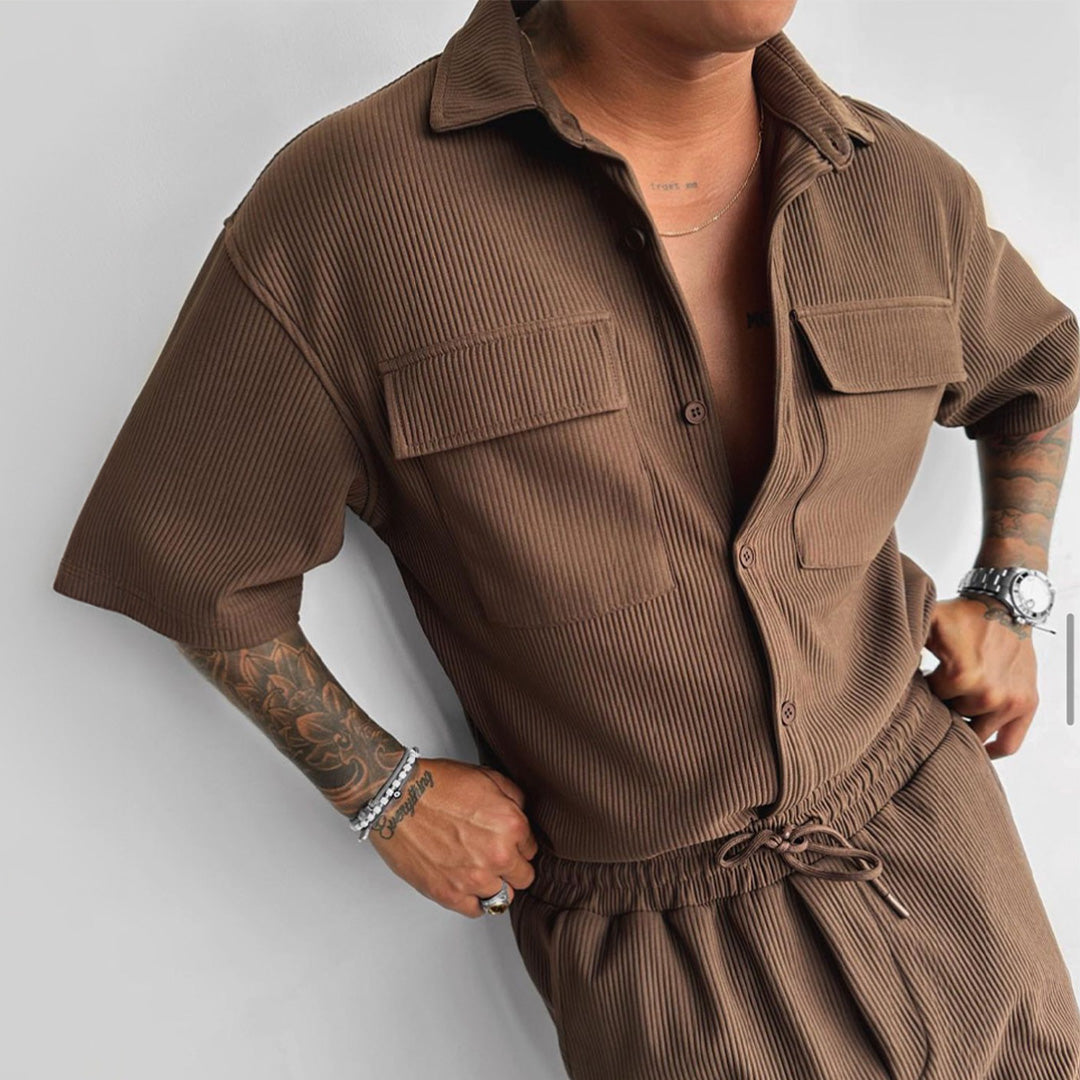 OVERSIZE DOUBLE POCKET SHIRT - BROWN