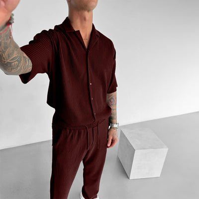 Oversize Pleated Open Collar Shirt & Pants Set - Port Royal