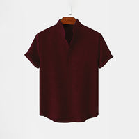 BAN COLLAR LINEN FULL PATTI SHIRT - MAROON