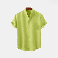 BAN COLLAR LINEN FULL PATTI SHIRT - OLIVE