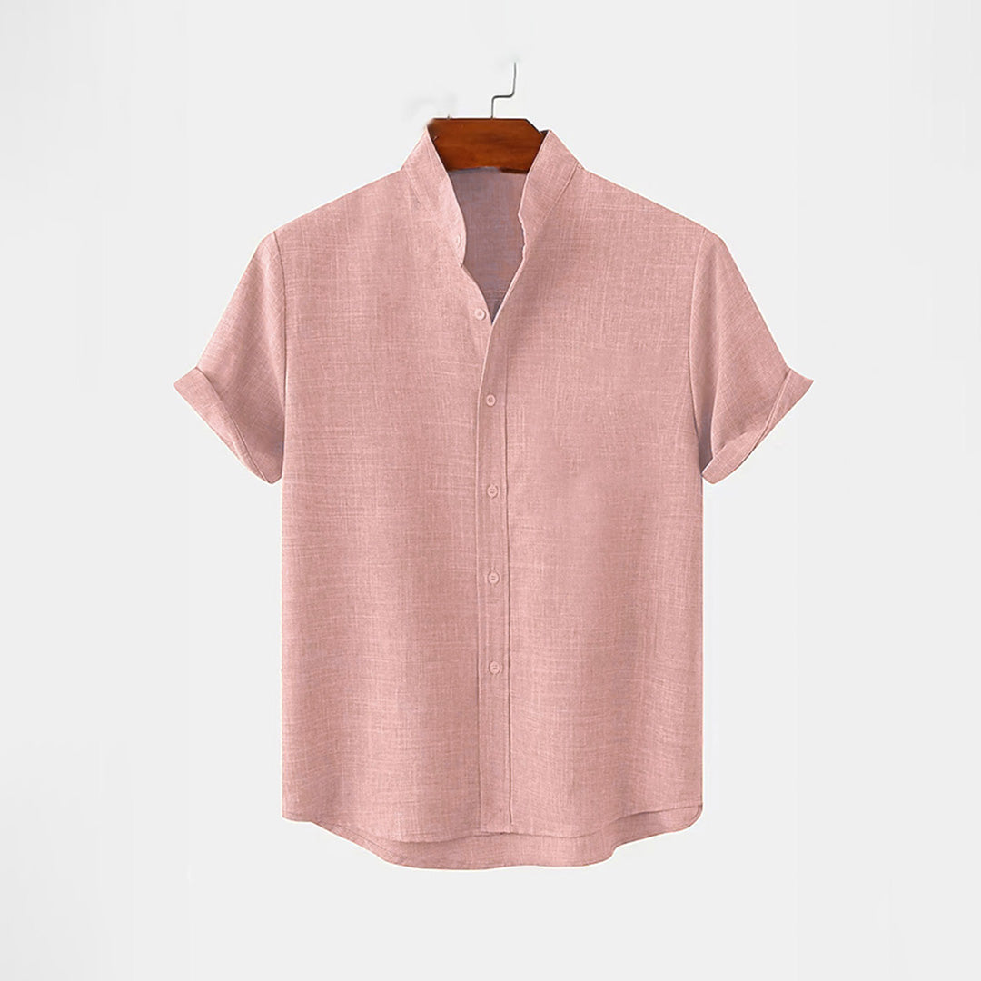 BAN COLLAR LINEN FULL PATTI SHIRT - PEACH