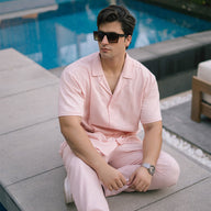 SIGNATURE LOOSE FIT RICH LINEN CORD SET - PEACH