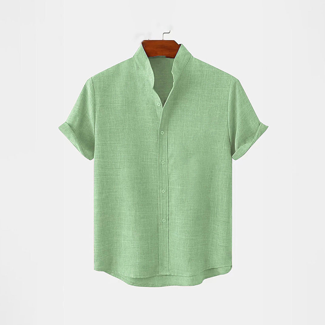 BAN COLLAR LINEN FULL PATTI SHIRT - PISTACHIO