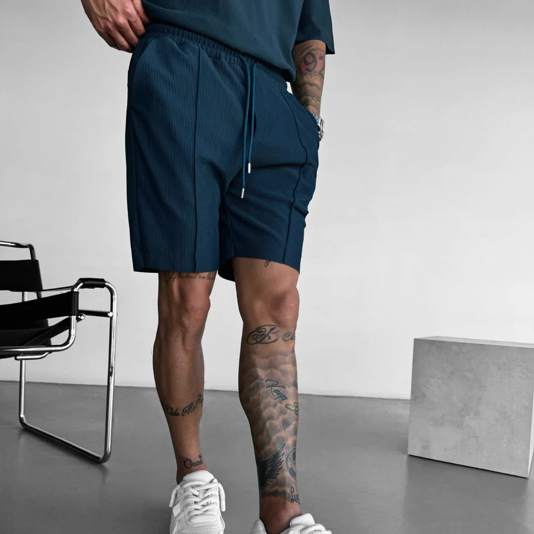 LOOSE FIT TEXTURED SEAM SHORTS - RAIN FOREST