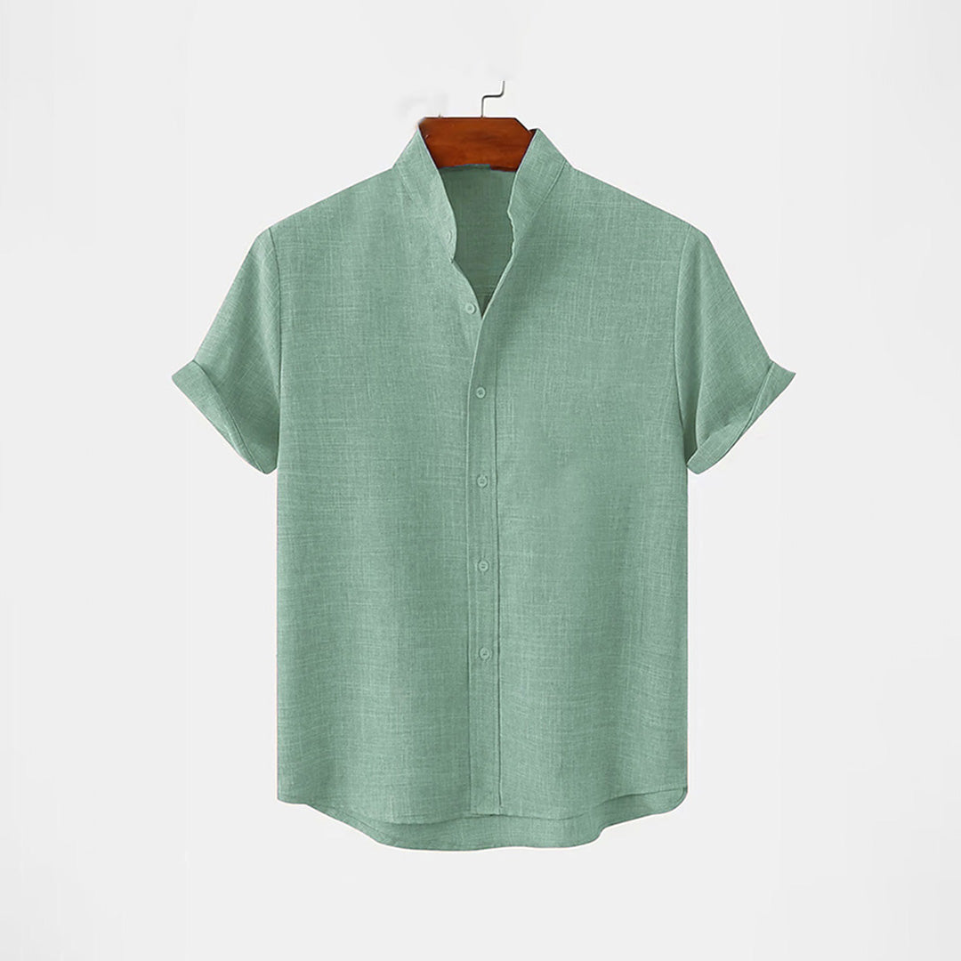 BAN COLLAR LINEN FULL PATTI SHIRT - SEA GREEN