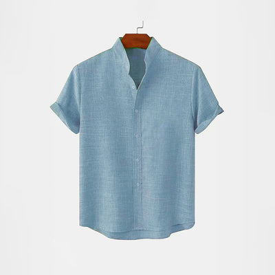 BAN COLLAR LINEN SHIRT - SKY BLUE