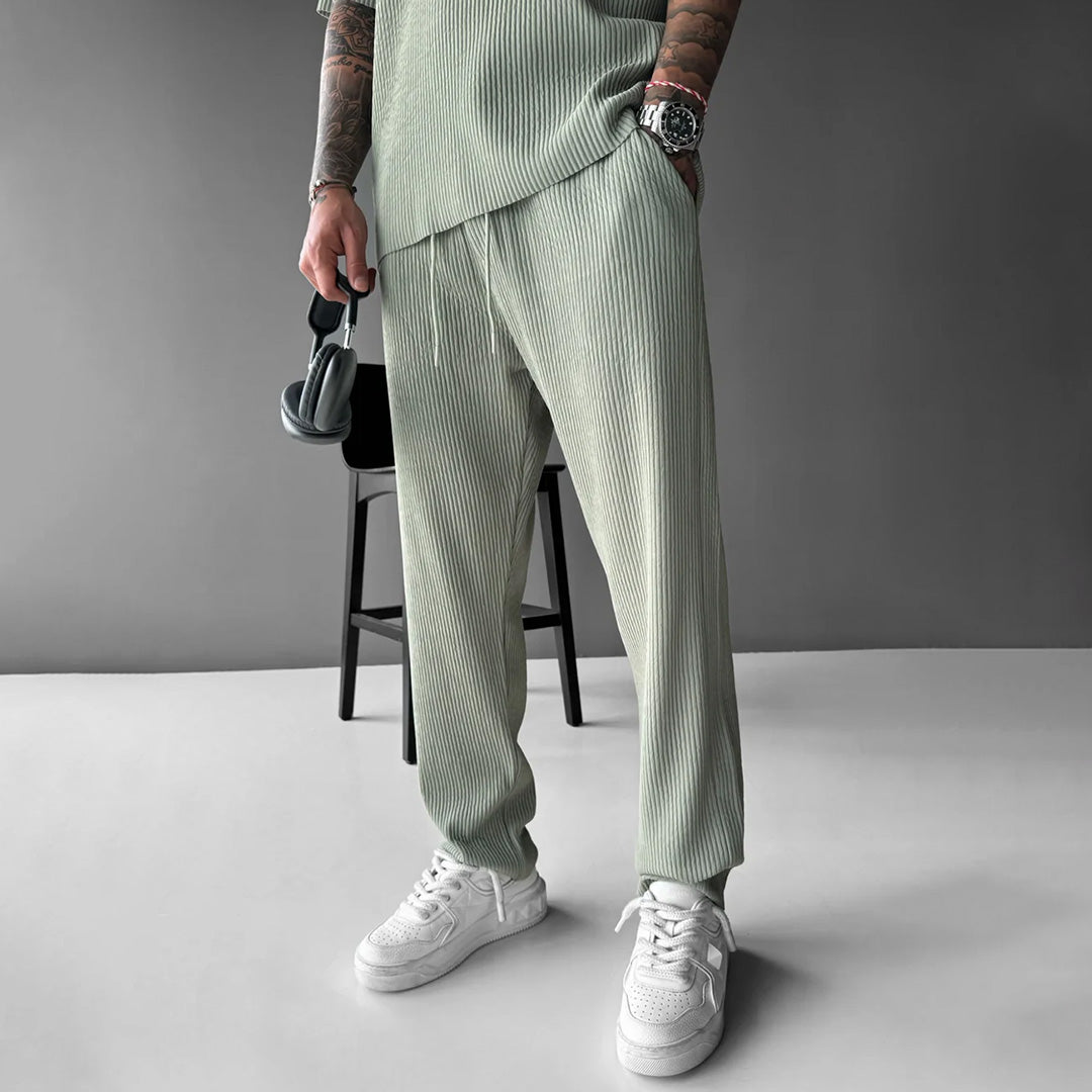 LOOSE FIT RIBBED PANTS - TEA GREEN