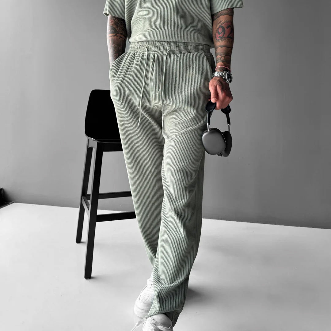 LOOSE FIT RIBBED TROUSER - TEA GREEN