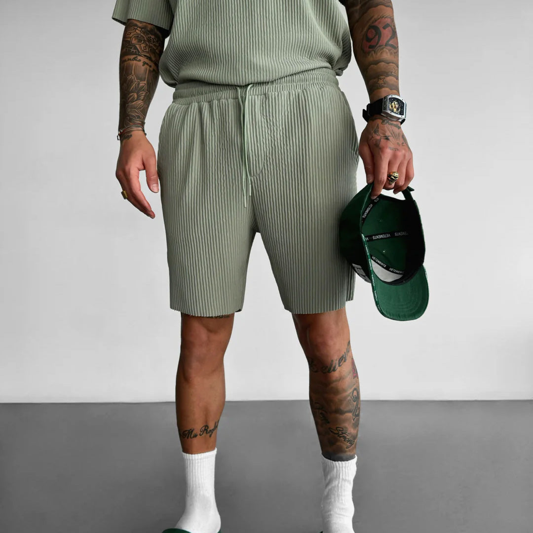 LOOSE FIT RIBBED SHORTS - TEA GREEN