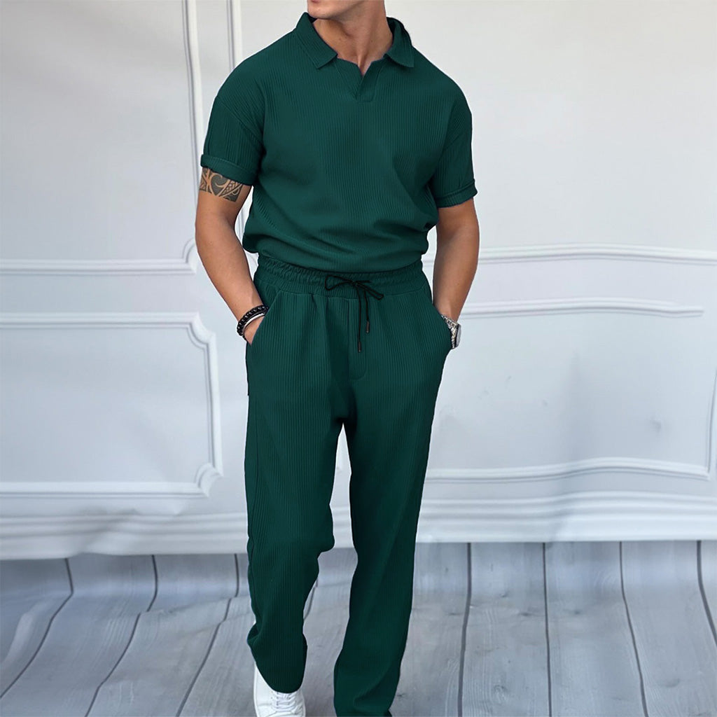 Loose Fit Polo T-Shirt & Trouser Cord Set - Rain Forest