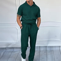 Loose Fit Polo T-Shirt & Trouser Cord Set - Rain Forest