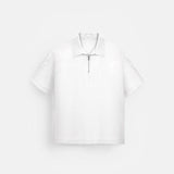 OVERSIZE TEXTURED ZIPPER POLO T-SHIRT - WHITE