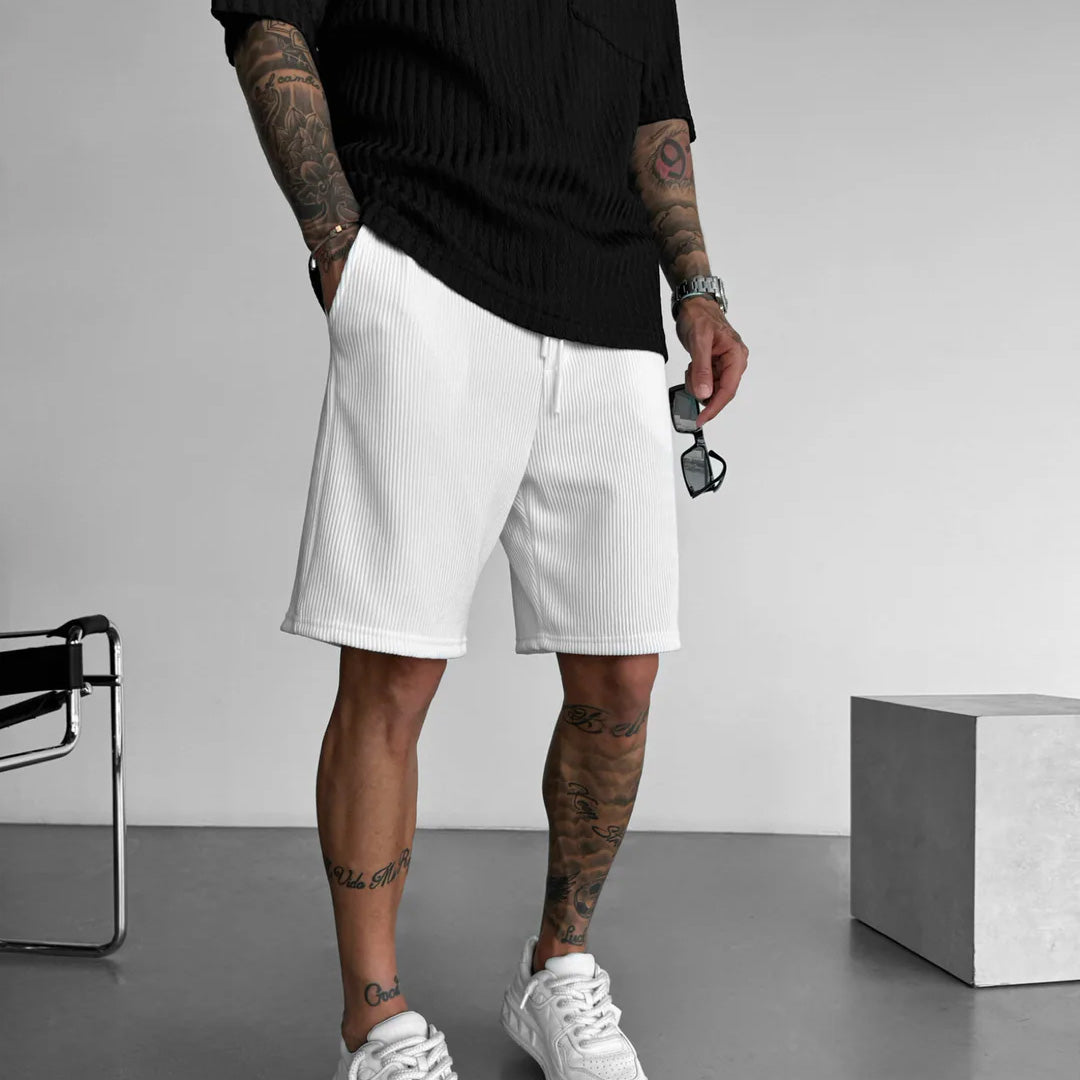 LOOSE FIT RIBBED SHORTS - WHITE