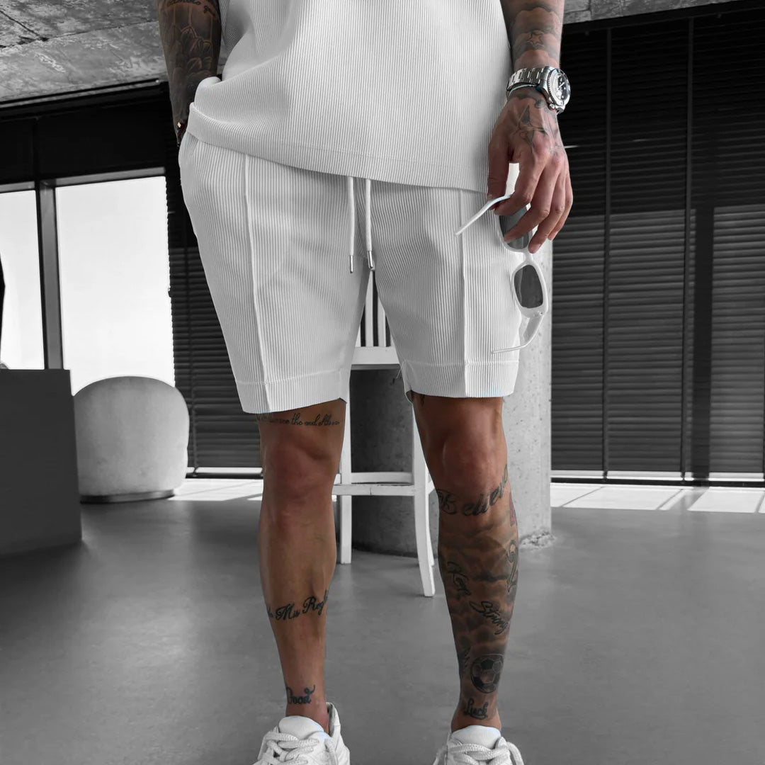 LOOSE FIT TEXTURED SEAM SHORTS - WHITE