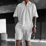 OVERSIZE TEXTURED ZIPPER POLO T-SHIRT - WHITE