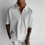 OVERSIZE TEXTURED ZIPPER POLO T-SHIRT - WHITE