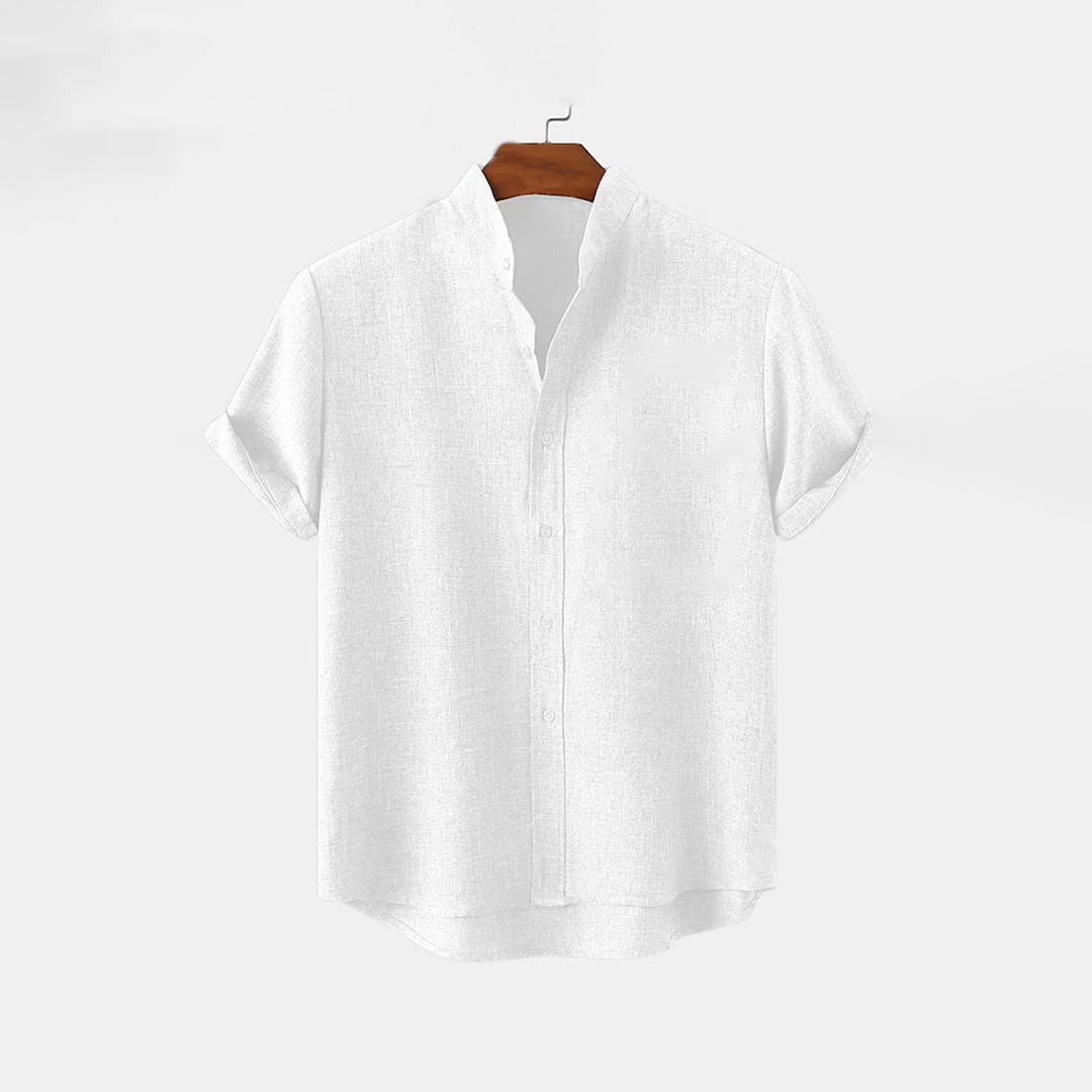 BAN COLLAR LINEN FULL PATTI SHIRT - WHITE