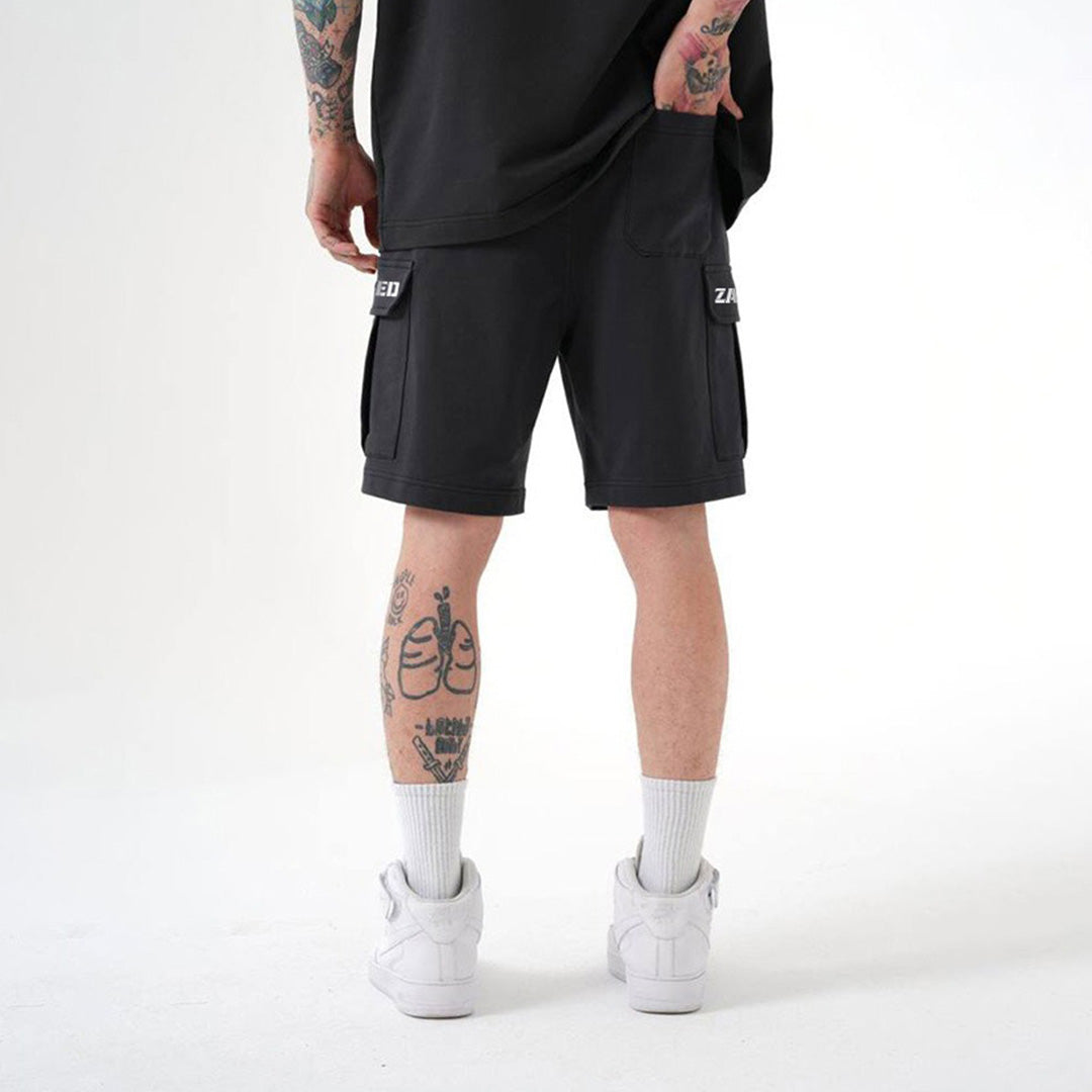 ZAPPED COTTON CARGO SHORTS - BLACK