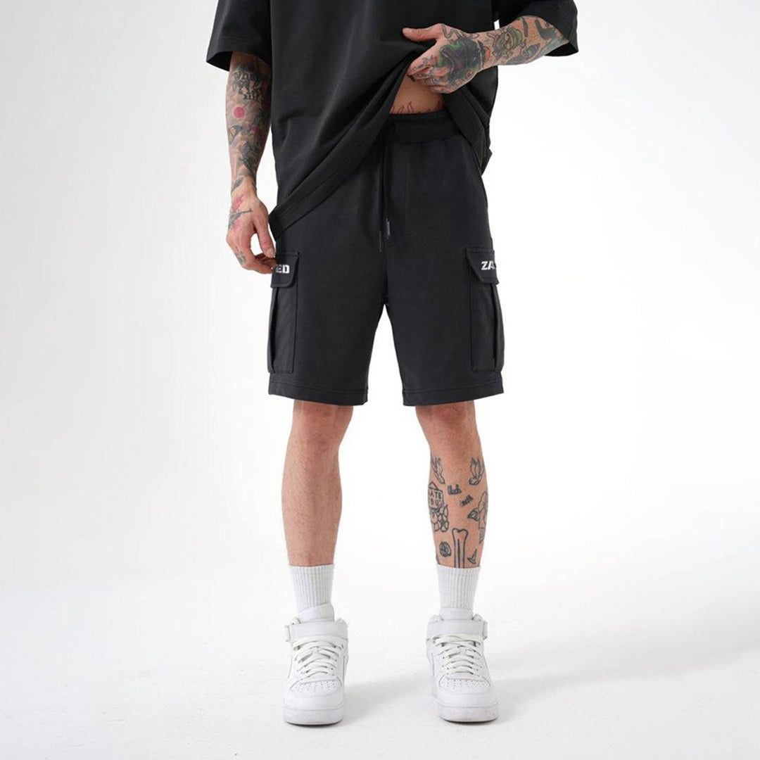 ZAPPED COTTON CARGO SHORTS - BLACK