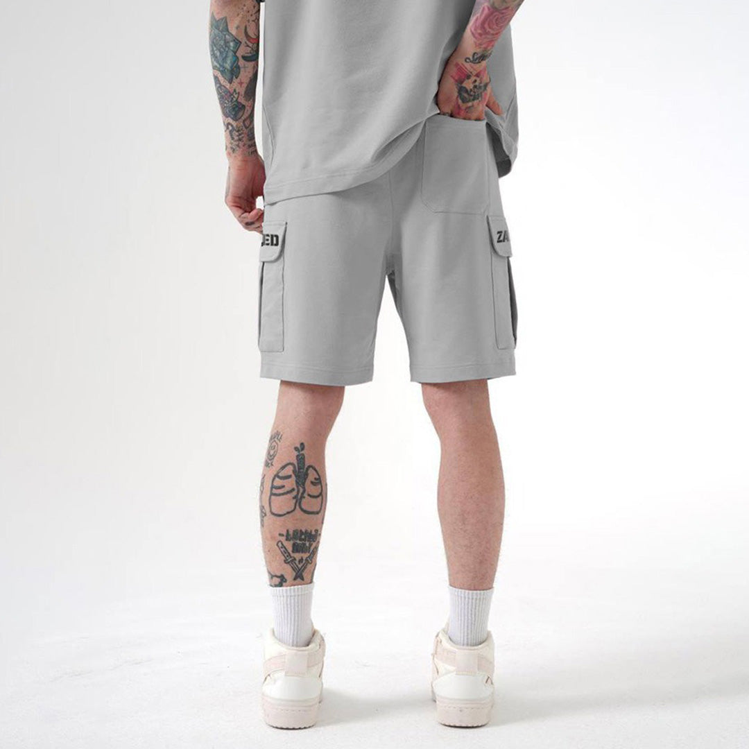 ZAPPED COTTON CARGO SHORTS - GRAY