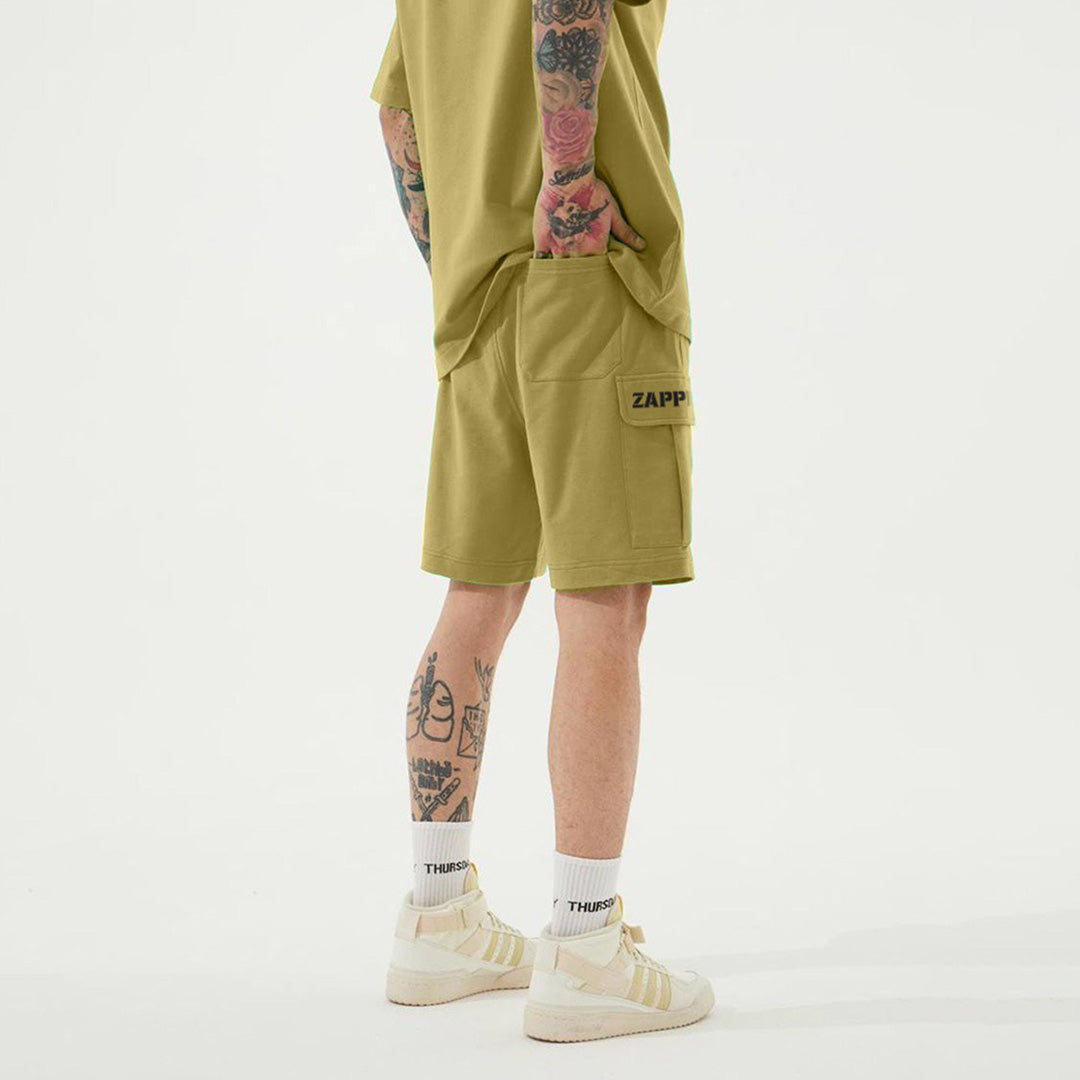 ZAPPED COTTON CARGO SHORTS - OLIVE