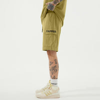 ZAPPED COTTON CARGO SHORTS - OLIVE