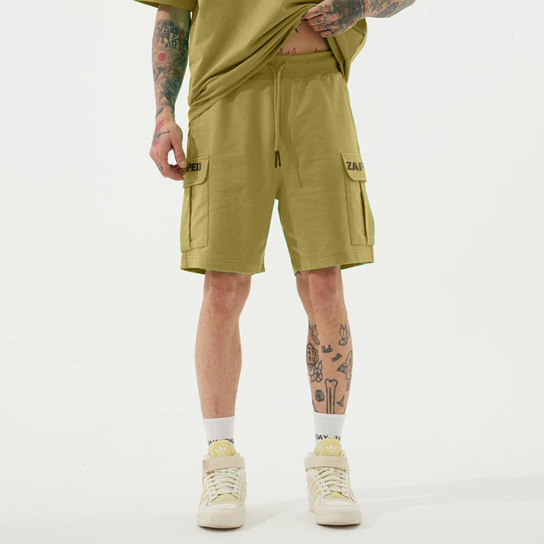 ZAPPED COTTON CARGO SHORTS - OLIVE