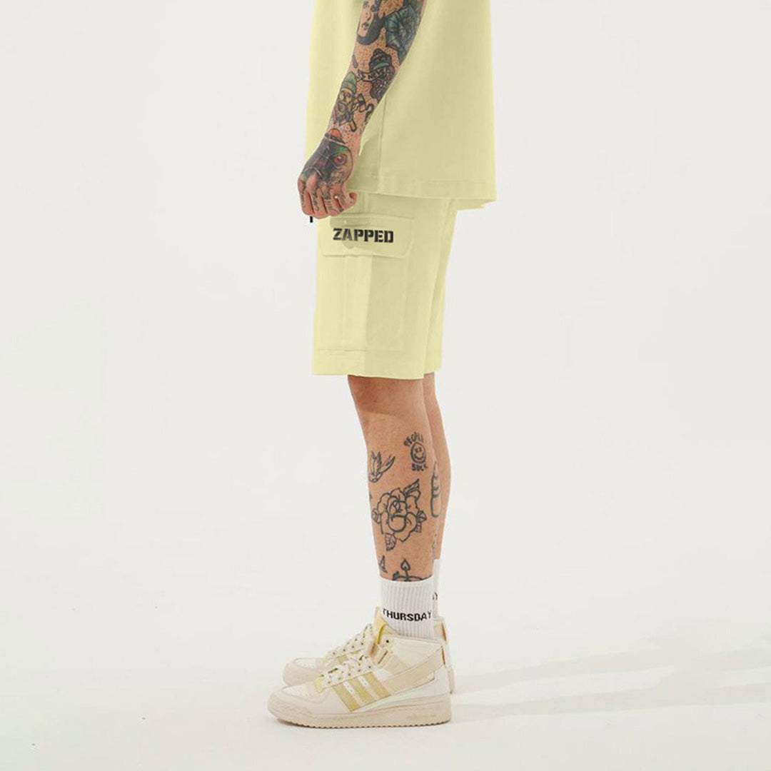 ZAPPED COTTON CARGO SHORTS - LEMON