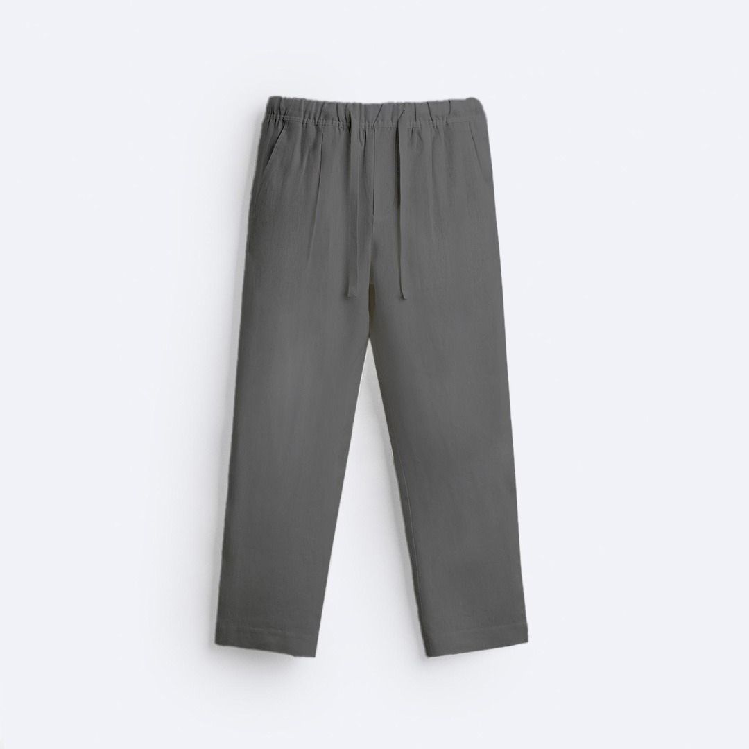 RELAXED LINEN DRAWSTRING TROUSER - GRAY