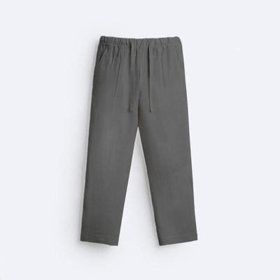 RELAXED LINEN DRAWSTRING TROUSER - GRAY
