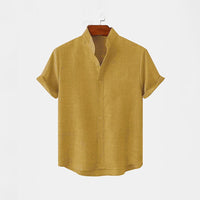 BAN COLLAR LINEN FULL PATTI SHIRT - YELLOW