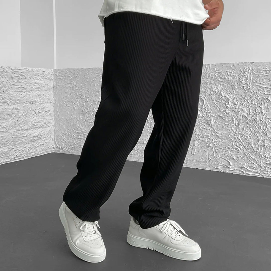 LOOSE FIT RIBBED PANTS - BLACK