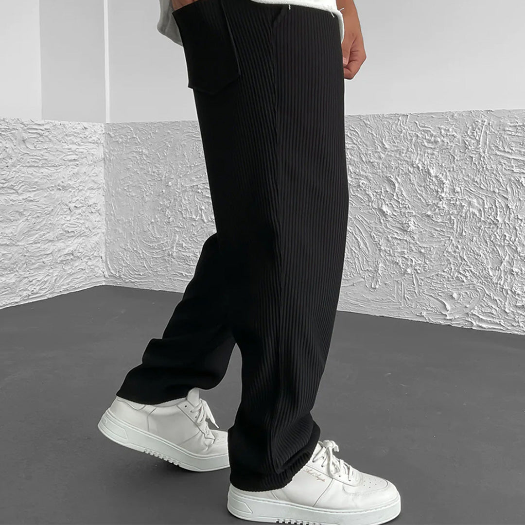 LOOSE FIT RIBBED PANTS - BLACK – Zapped Store