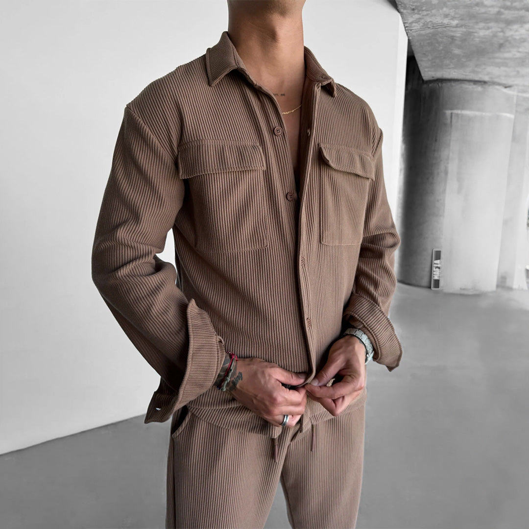 OVERSIZE POCKET CORD SHIRT - BROWN