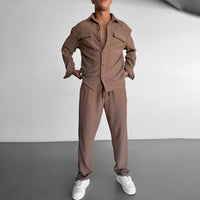 Double Pocket Shirt & Trouser Set - Brown