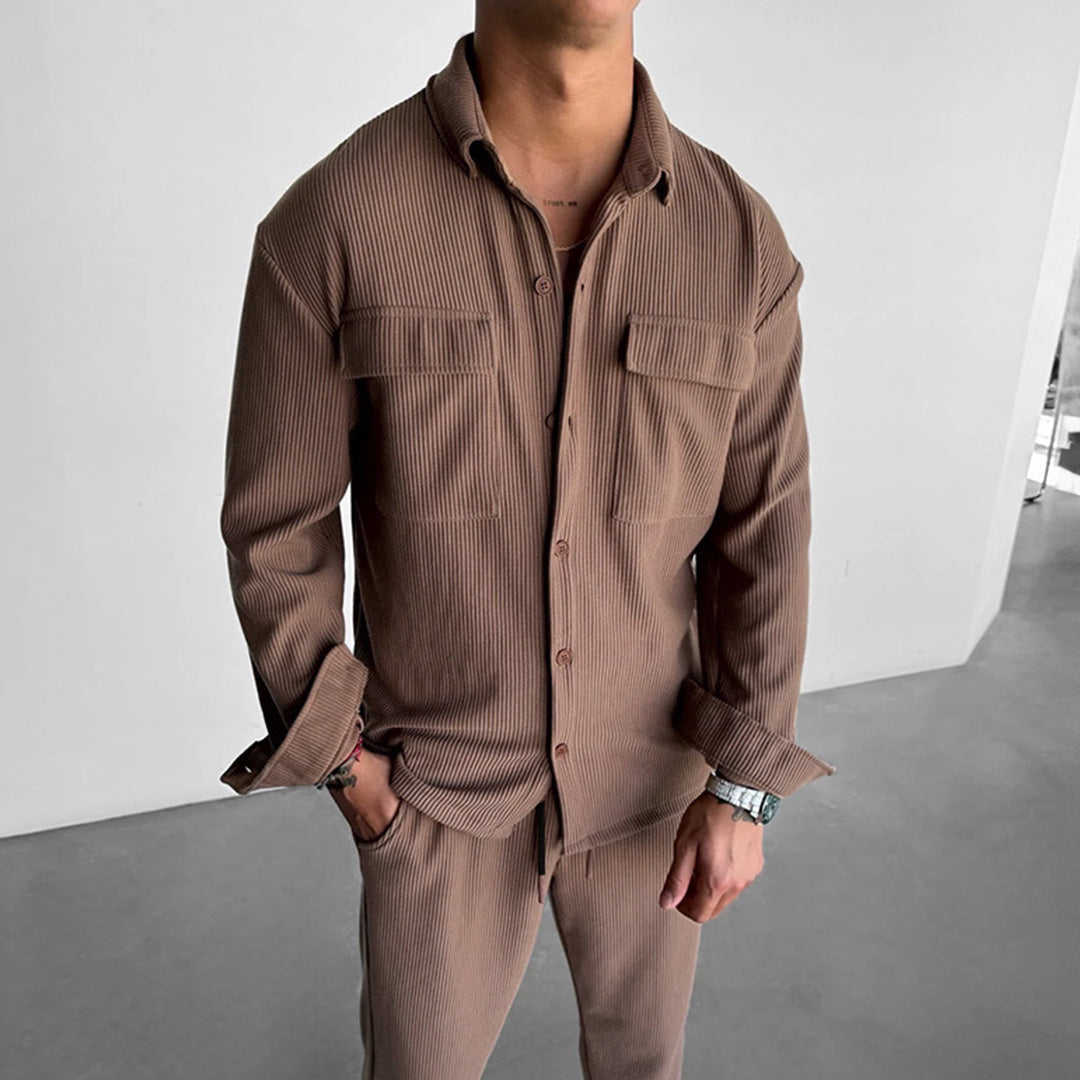 OVERSIZE POCKET CORD SHIRT - BROWN