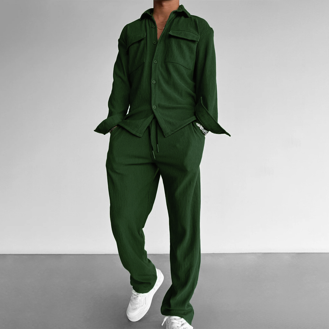 OVERSIZE POCKET CORD SHIRT - RAIN FOREST