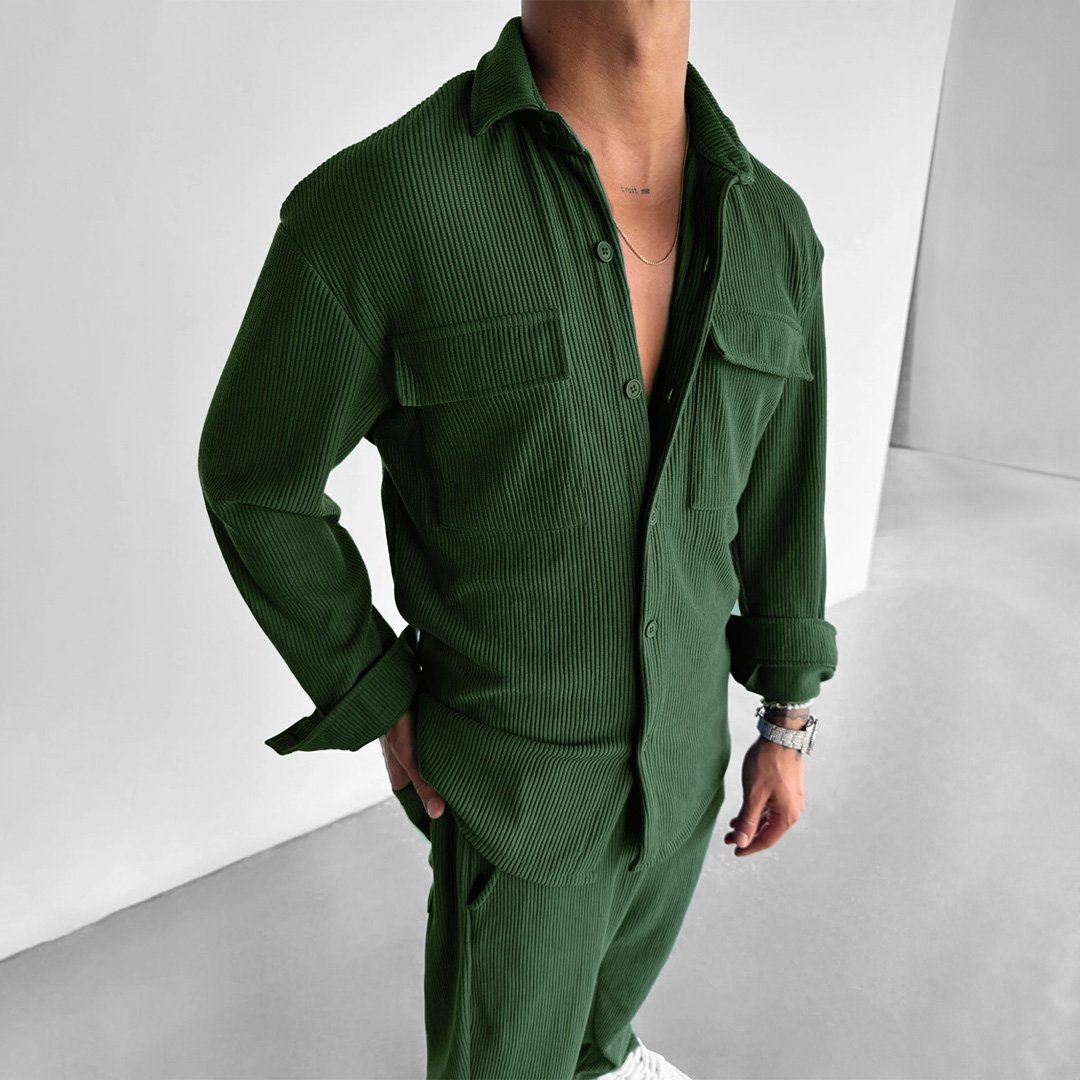 OVERSIZE POCKET CORD SHIRT - RAIN FOREST